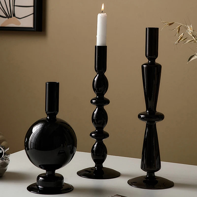 Black Glass Geo Candlesticks