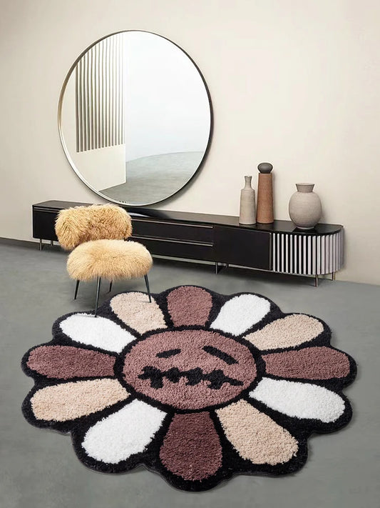 Squiggly Face Flower Tufted Rug