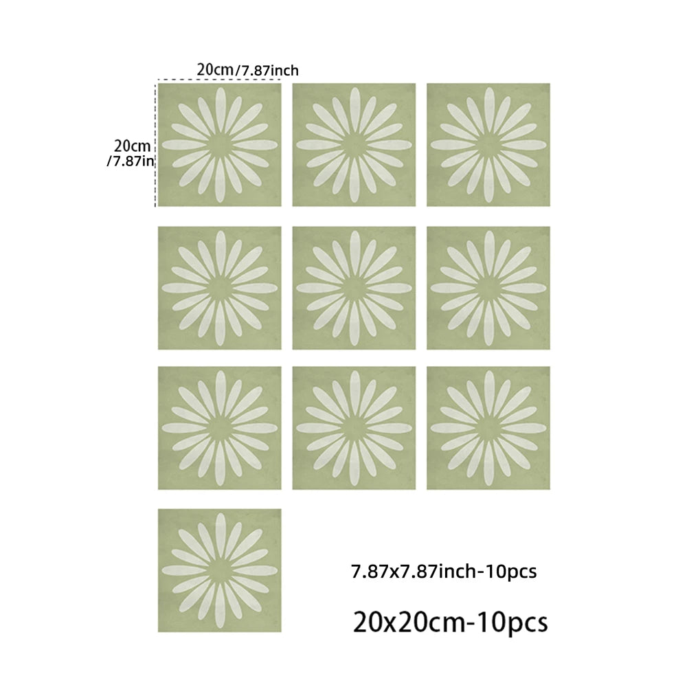 Green Daisy Dream Wall Tile Stickers (Pack of 10)