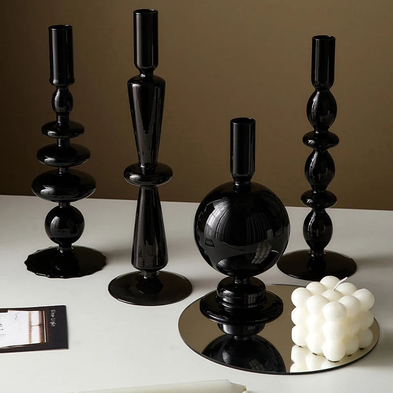 Black Glass Geo Candlesticks