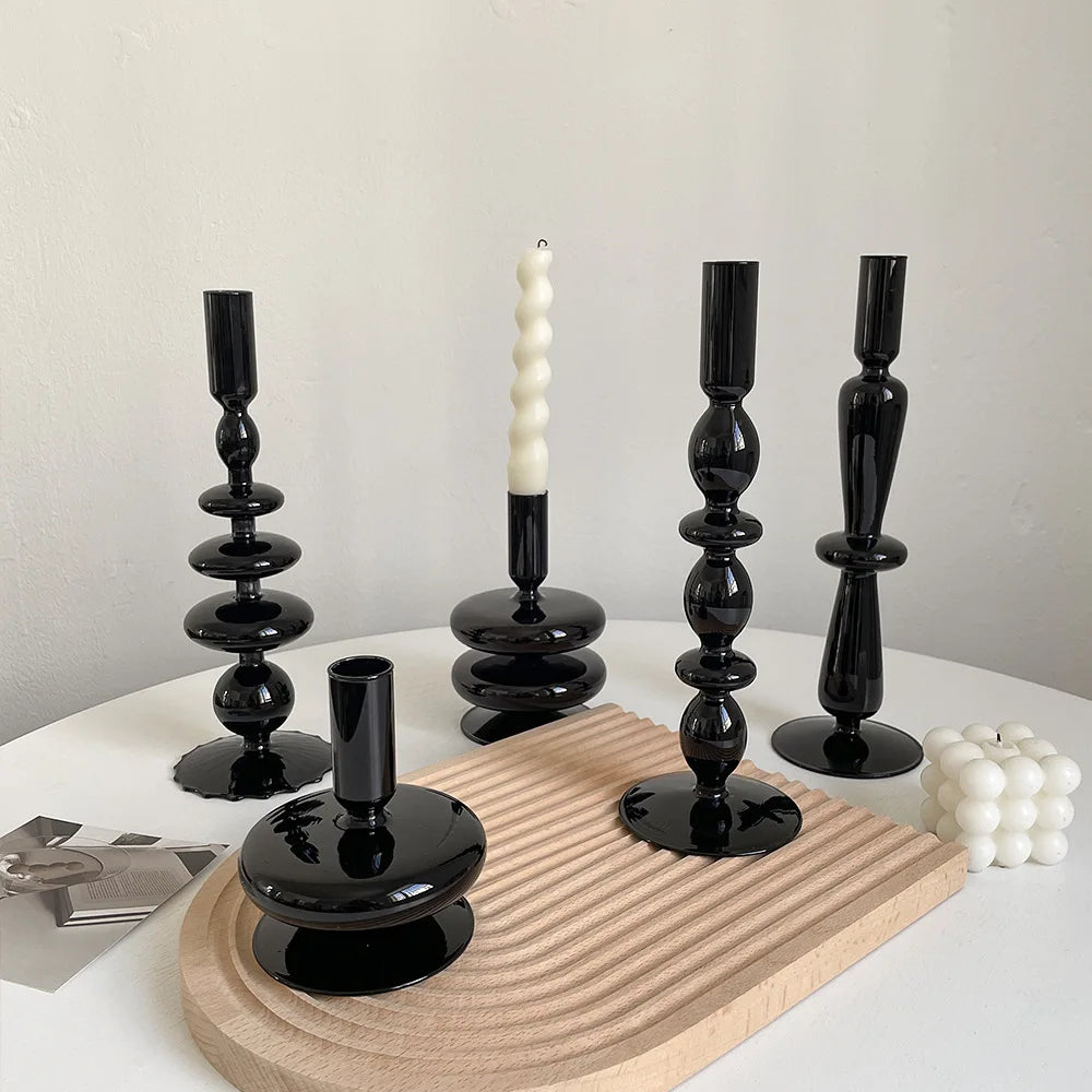 Black Glass Geo Candlesticks