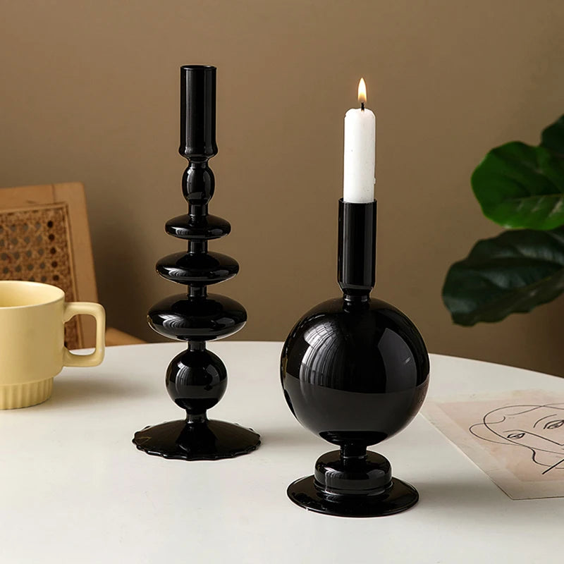 Black Glass Geo Candlesticks