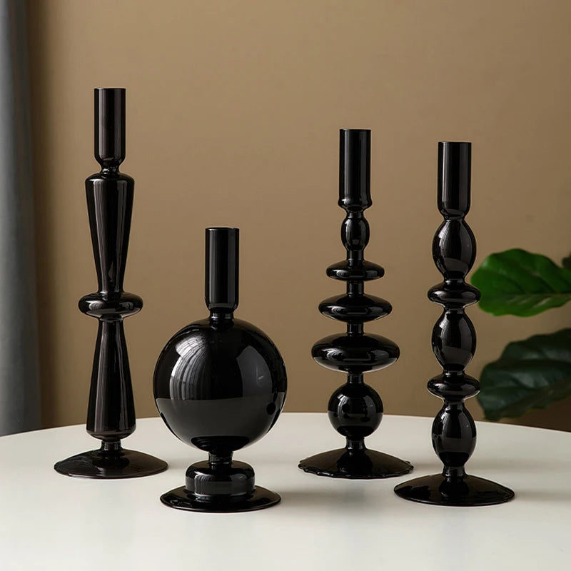 Black Glass Geo Candlesticks